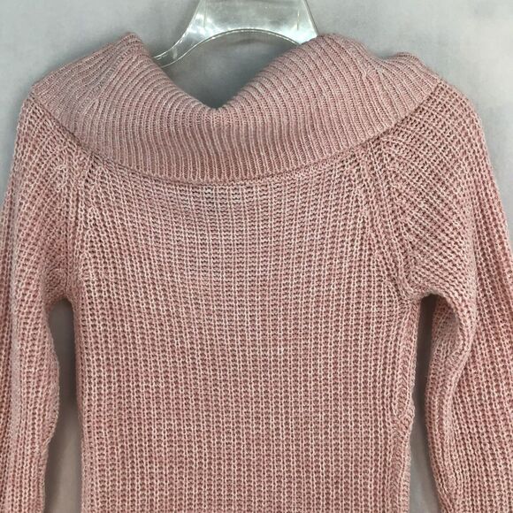 Derek Heart Womens Small Knit Pink Sweater Long Line Loose Cowl Neck Braided - Picture 9 of 16
